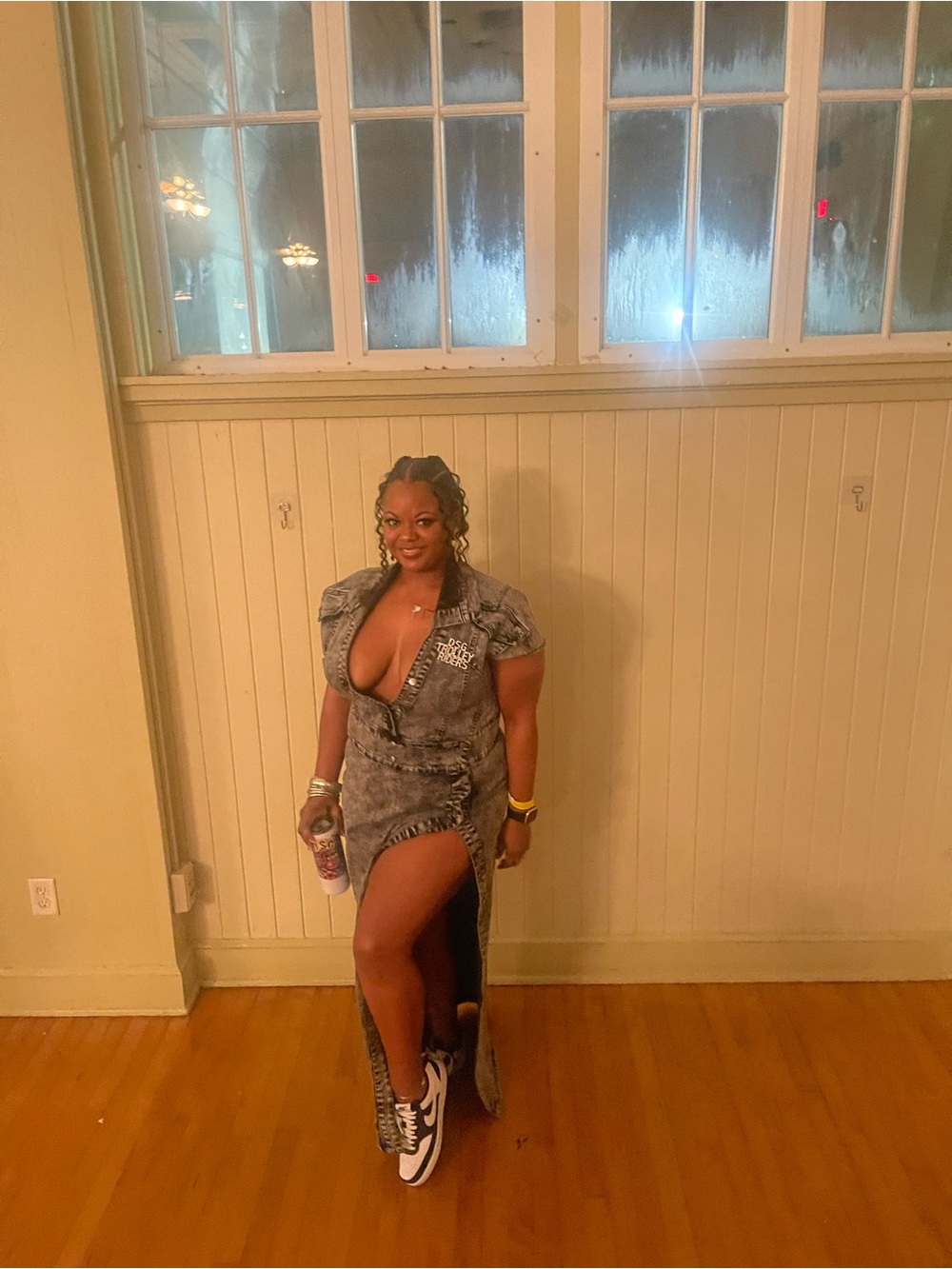 Fashion Nova Gray Acid-Wash Maxi Dress with High Slit
